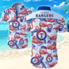 Mlb Texas Rangers Hawaiian Graphic Print Short Sleeve Hawaiian Shirt L 2