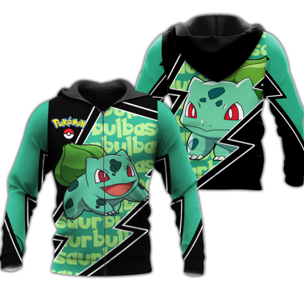 Bulbasaur Zip Hoodie Costume Pokemon Shirt Fan Gift Idea VA06 1