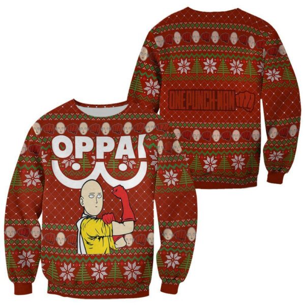 Saitama Oppai Ugly Christmas Sweater One Punch Man Anime Xmas Gift 1