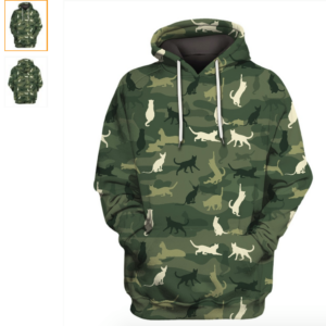 Cat In Green Camo T-shirt Hoodie 3